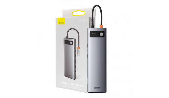 Hub 11in1 Baseus Metal Gleam Series, USB-C to 3x USB 3.0 + 2x HDMI + USB-C PD + Ethernet RJ45 + micr