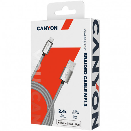 CANYON cable MFI-3 Lightning 12W 1m Grey