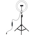 LED Ring Lamp 26 cm With Desktop Tripod Mount Up To 1.1m, Phone Clamp, USB