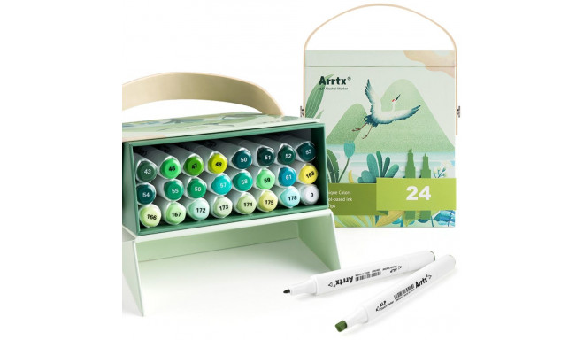 Double-sided Marker Pens ARRTX Alp (24 Colours, green tone shade)