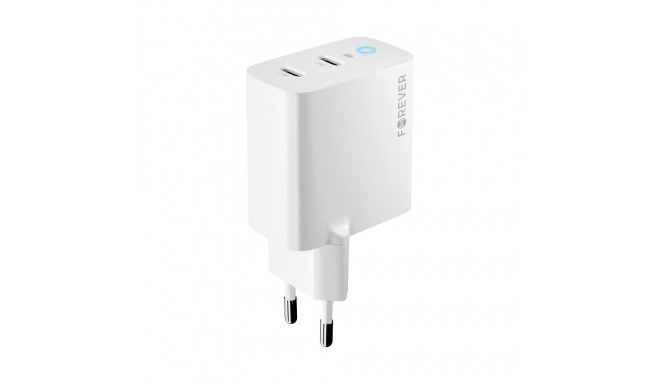 Forever vooluadapter GaN PD QC 2xUSB-C 40W, valge (TC-06-40CC)
