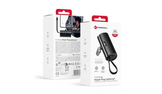 FORCELL F-ENERGY Power Plug F5K3 powerbank with built-in connector Lightning PD 20W 5000 mAh black