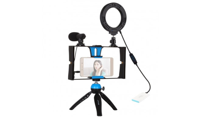 Blogging Smartphone Video Rig (LED Ring Light, Tripod Mount, Phone Holder, Mic)