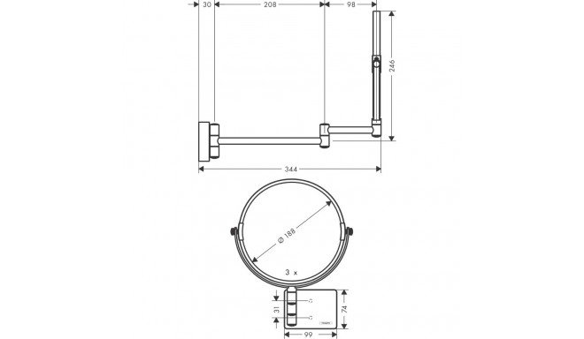 Shaving mirror Hansgrohe AddStoris, 41791000, chrome