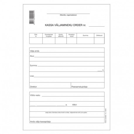 Väljaminekuorder, 100 lehte vertikaalne
