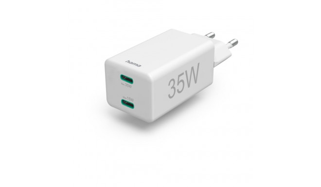 Hama ładowarka sieciowa mini 35W, PD/QC 3.0 2x USB-C, biała