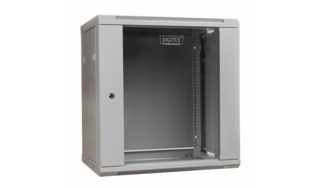 Wall mount cabinet 19 12U 635/600/600mm, glass door, grey (RAL 7035)