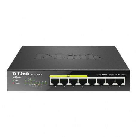 D-Link 8-porti gigabit PoE lüliti (4xPoE) DGS-1008P haldamata lauaarvuti väline toiteallikas