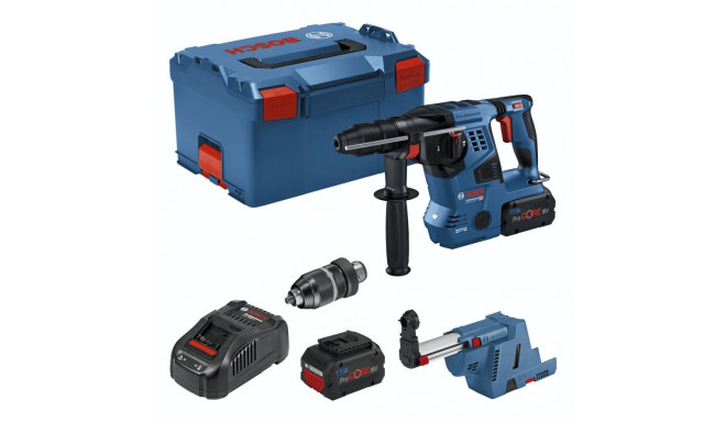 Bosch cordless hammer drill GBH 18V-28 CF Professional, with GDE 18V-16 (blue/black, 2x battery ProC