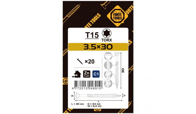 CHIPBOARD SCR T15 3.5X30 valge ZN20PCS