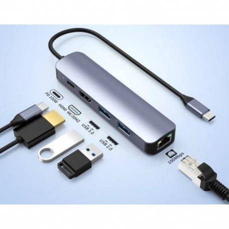 PremiumCord USB-C to HDMI + 2x USB3.2 + PD 100W+ RJ45 10/100/1000Mbps adapter