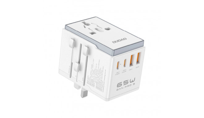 Dudao A65Pro 65W EU / US / JP / AUS / UK travel adapter 2x USB-C 2x USB-A - white