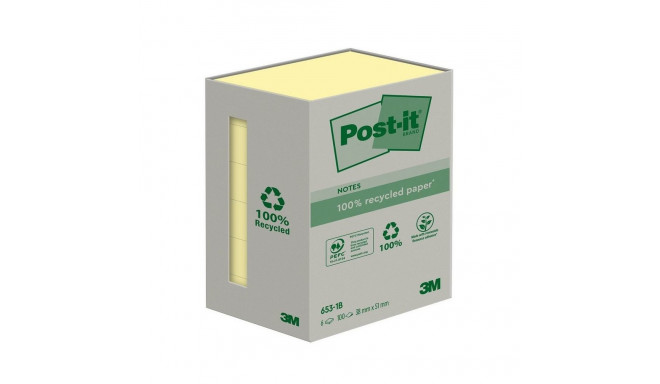 Note paper 38x51mm POST-IT Recycled 653RY yellow 6x100 sheets