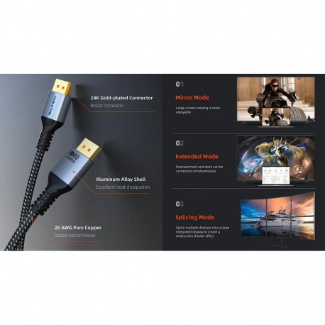 Premium cable DisPlay Port - DisPlay Port, 16K, 2m, 2.1 ver.