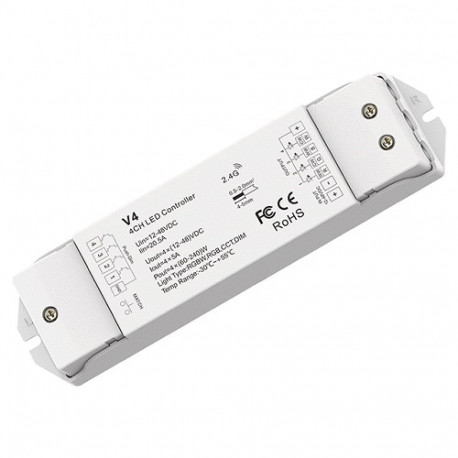 V4 constant voltage RGB/RGBW/CCT controller 12-48V, 4x5A, + Push DIM