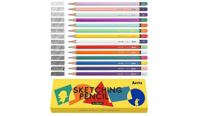 Drawing Sketch Pencil Set ARRTX, 4H, 3H, 2H, H, F, HB, B, 2B, 3B, 4B, 5B, 6B, 7B, 8B, 14pcs