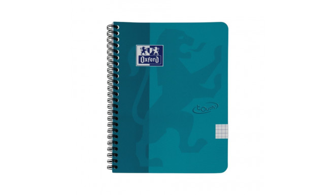 Folder in spiral binding A5+ squared OXFORD Touch cardboard covers turquoise blue 70 sheets