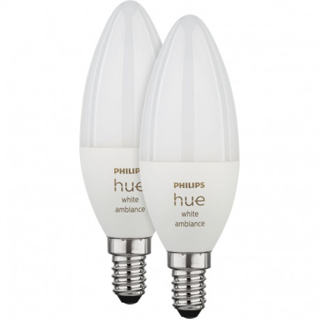 Philips Hue White Ambiance älylamppu, E14, kynttilälamppu, 470 lm, 2 kpl