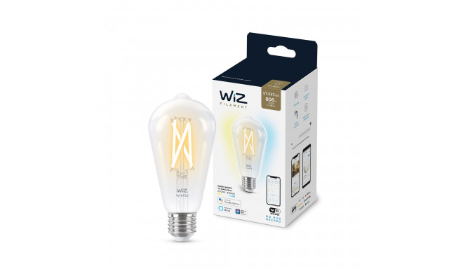 WiZ älylamppu, E27, kirkas lasi, tunable white - valkoisen valon sävyt, Wi-Fi, 2700-6500 K, 806 lm