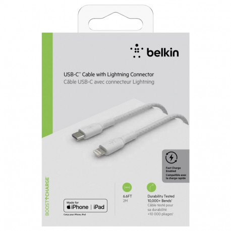 Belkin BOOST CHARGE™ Lightning - USB-C kaabel punutud, 2 m, valge