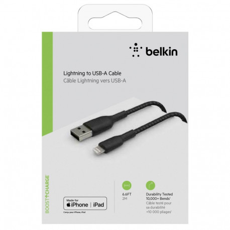 Belkin BOOST CHARGE™ Lightning - USB-A kaabel punutud, 2 m, must