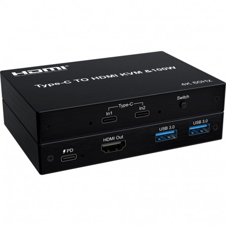 PremiumCord KVM switch 2x USB-C to HDMI+2x USB3.0 adapter with USB-C switching