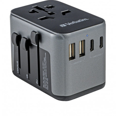 Verbatim universal travel adapter UTA-03, travel plug (black/silver, 2x USB-A, 3x USB-C)