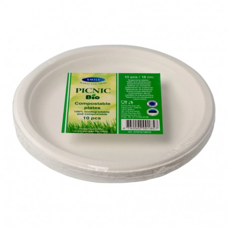 Sugarcane plate 18cm white 10pcs in a pack biodegradable