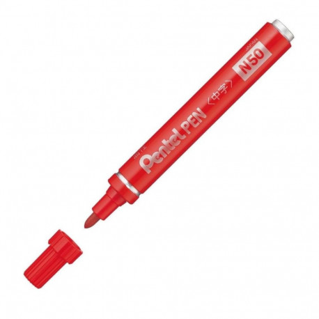 Permanent marker PENTEL N50 with conical tip metal body red