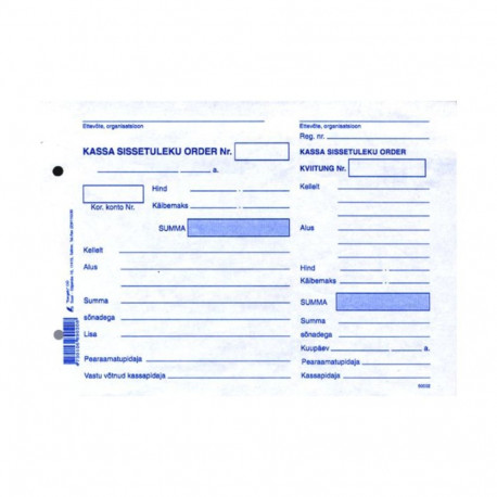 Blankett A5 kassa sissetuleku order 100 lehte