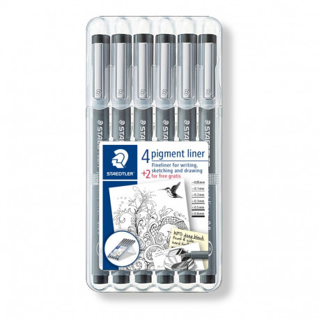Tindipliiatsite komplekt Staedtler Pigment Liner 308,must, 6 tk
