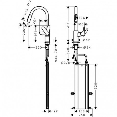Hansgrohe 73880800 köögisegisti väljatõmmatava voolikuga