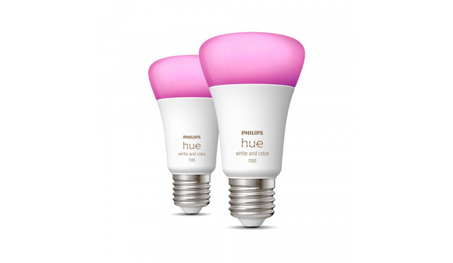 Philips Hue LED-nutikas pirn, valge ja värviline meeleolu, E27, 1100 lm, 2-pakk