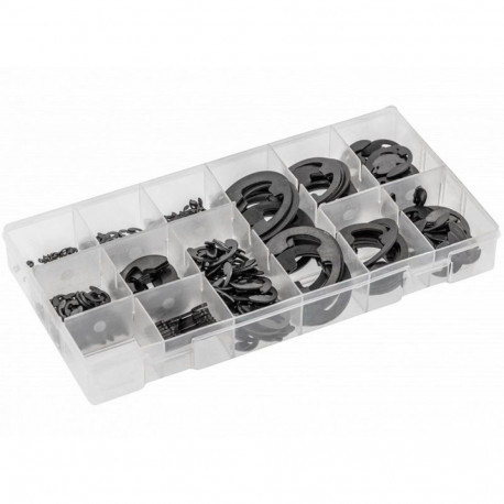 Hogert E-Clip Assortment HT8G515, 300pcs, Steel, 9 sizes, Plastic cassette packaging