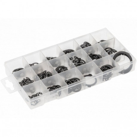 Hogert Snap Ring Set HT8G503, 225tk, teras, 3-32mm, välimised, sisemised, 18 suurust, plastikkarp
