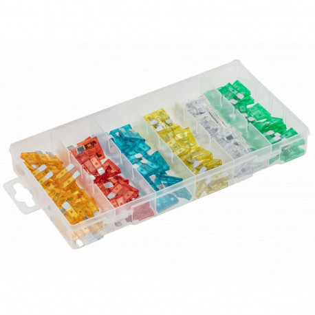 Hogert HT8G500, 120 tk auto kaitsmete komplekt, Mini-Flat, 5-30A, värvikoodiga, plastikkassett
