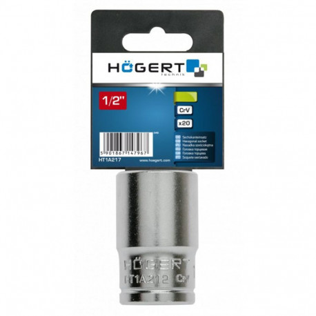 Hogert padrun HT1A212, 1/2 tolli, 12 mm, 38 mm, CrV teras, kuuskant, DIN 3124