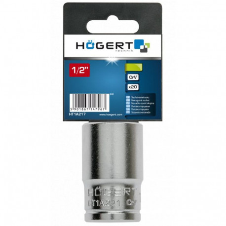 Hogert socket HT1A221, 21mm, 1/2", CrV steel, DIN 3124, hexagonal, metric