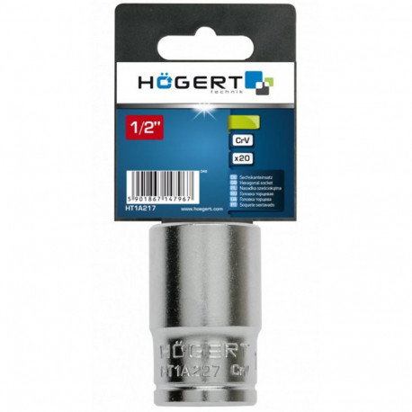 Hogert socket HT1A227, 27mm, 1/2", 42mm, CrV steel, hexagon, DIN 3124, matt finish