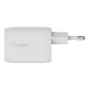 Belkin Boost Charge Pro Dual Port USB-C GaN 65 W PD 3.0 -verkkovirtalaturi, valkoinen