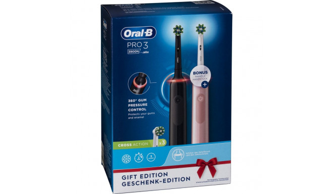 Oral-B Pro 3 3900N -sähköhammasharja, tuplapakkaus, musta / pinkki