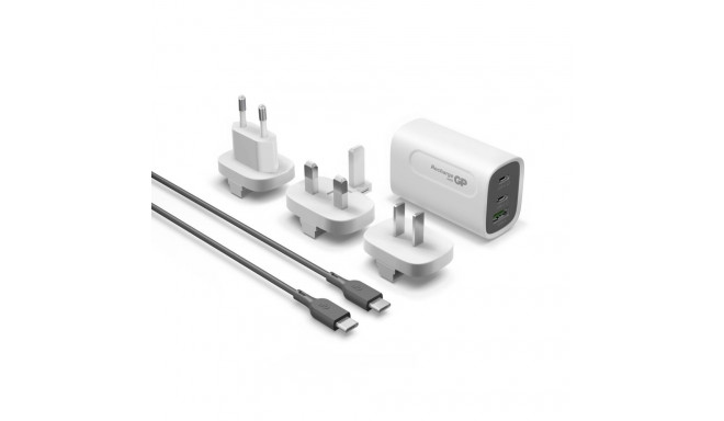 GP GaN PD 65 W seinalaadija, 2x USB-C + 1x USB-A, valge