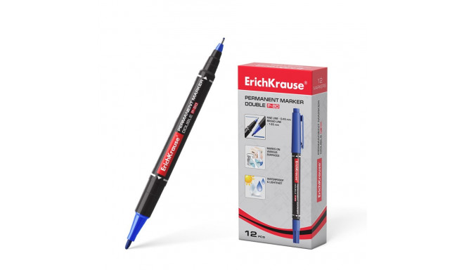 Double-sided permanent marker ErichKrause® Double P-80, color: blue (box 12 pcs.)