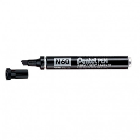 Permanentne marker PENTEL N60 3,9-5,7mm  lõigatud otsaga metallkorpusega must