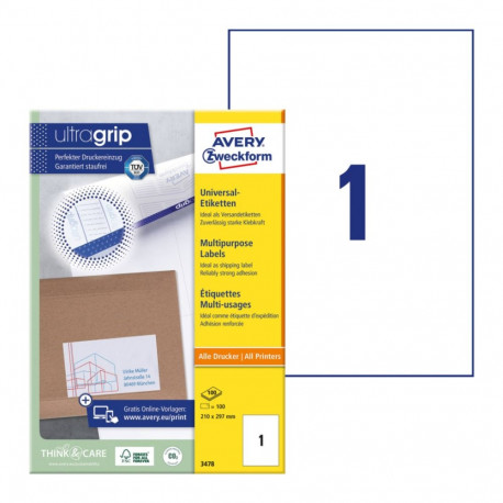 Sticker label AVERY Zweckform 210x297mm 100 sheets (3478)