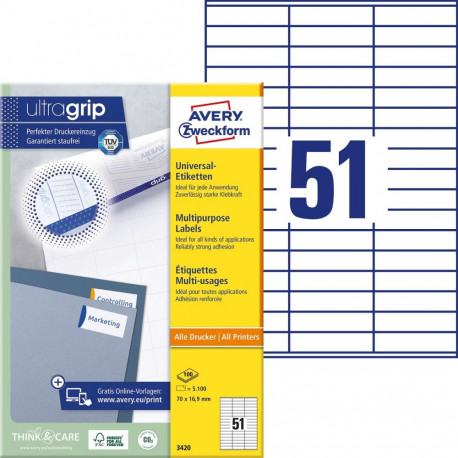 Labels 70 x16,9mm InkjetLaserCopy white