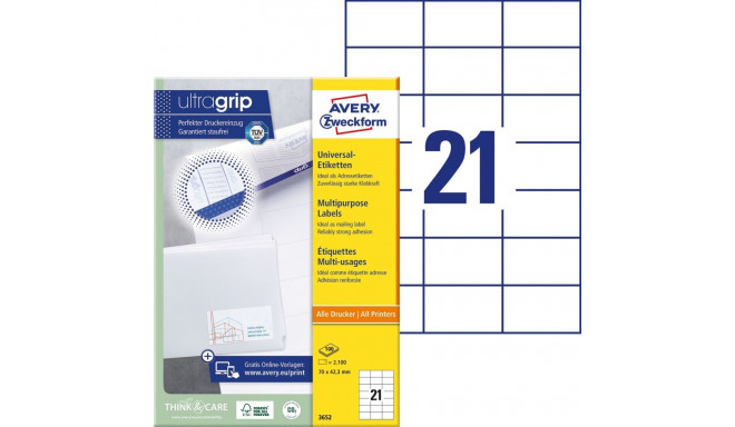 Adhesive label AVERY Zweckform 70x42,3mm 100 sheets (3652)