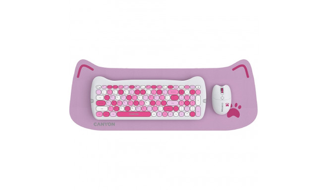 CANYON HSET-W6 EN Keyboard+Mouse Kitty Edition AAA+АА Wireless Pink