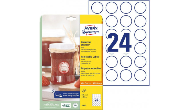 Kleebisetikett AVERY Zweckform Q40mm 10l pakis eemaldatavad (5080)