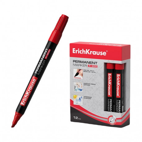 Permanent marker ErichKrause® P-300, color: red (box 12 pcs.)